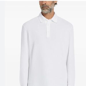 Zegna Sport Long Sleeve Cotton Polo Top in White with grey details size M